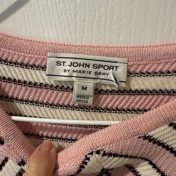 St John Sport by Marie Gray Pink Black White Chevron Wool Blend Top - Picture 5 of 11